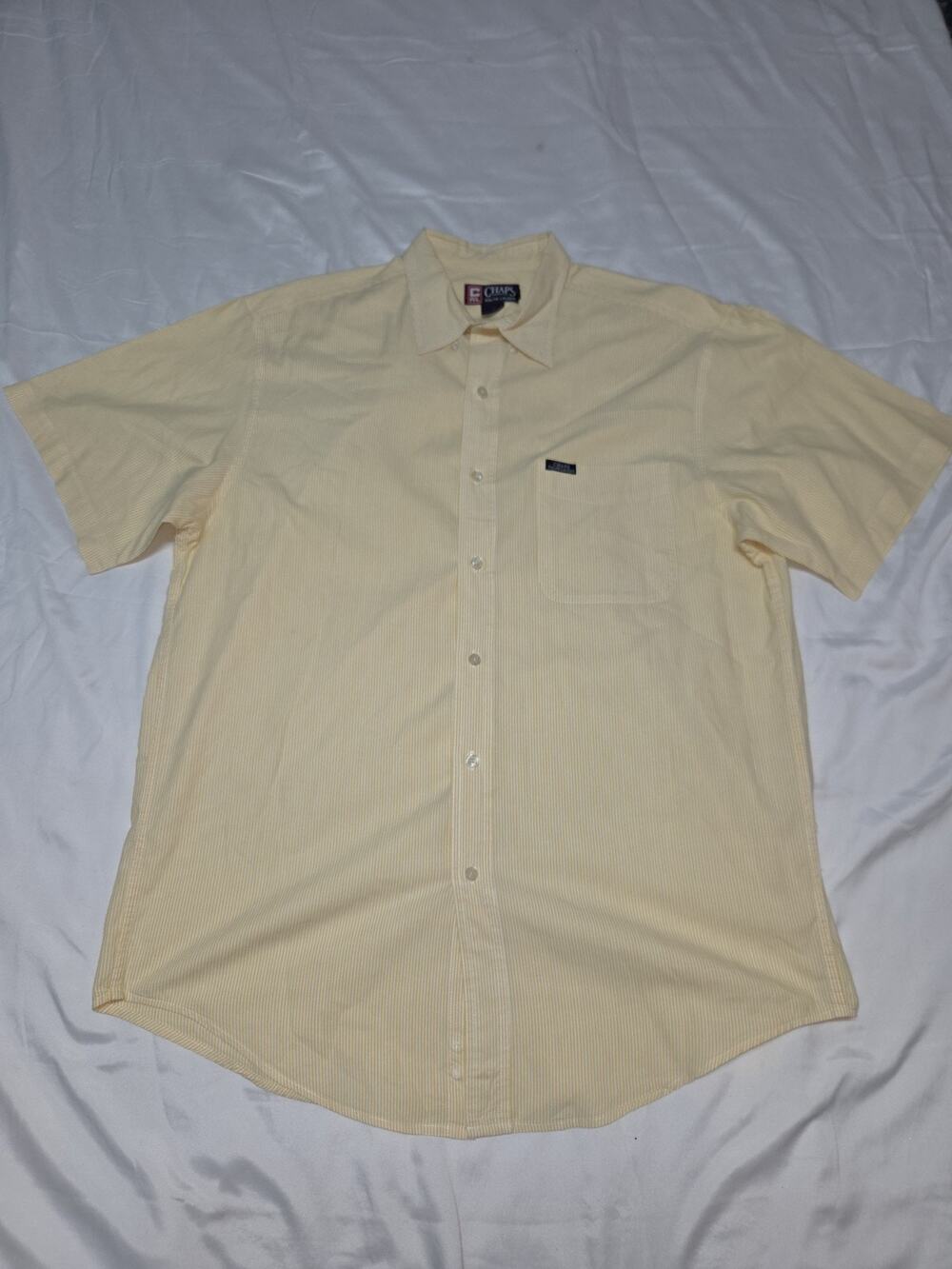 Chaps Ralph Lauren Men's Short Sleeve Button-Up Size Large Yellow Striped
